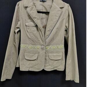 Miss Chievous Embroidered Blazer Jacket Beige Solid Knit Women Size M